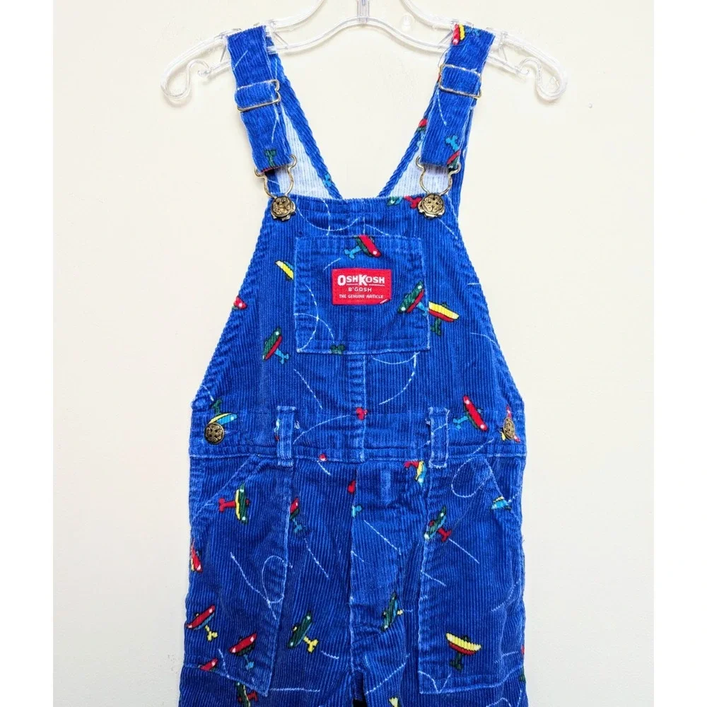 Vintage‎ Osh Kosh B'Gosh Corduroy Airplanes 80s Union Made USA Bib Overalls 4T